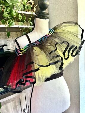 Tutu Handmade Mini Skirt Black Sparkles, Ribbon, Red Yellow Tulle Zebra Size 25”